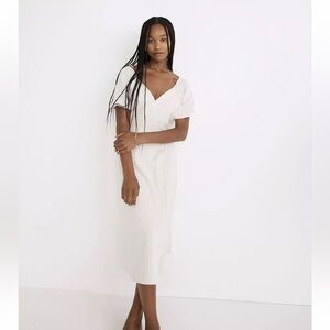 Madewell tan stripe asymmetrical button midi dress - size 4